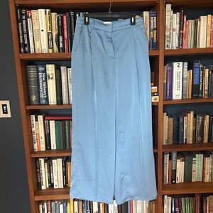 Light Blue Wide-Leg Satin Trousers